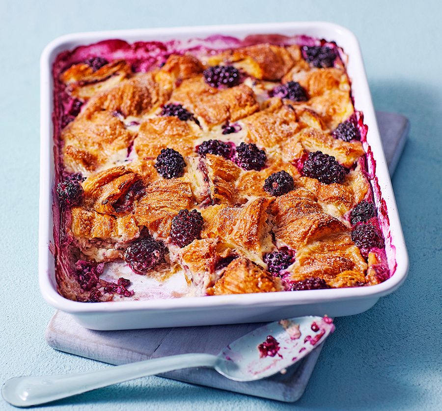 Blackberry, lemon & mascarpone croissant pudding